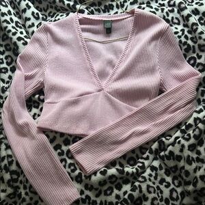 Wild Fable Women’s Pink Ribbed V-Neck Crop Top MED
